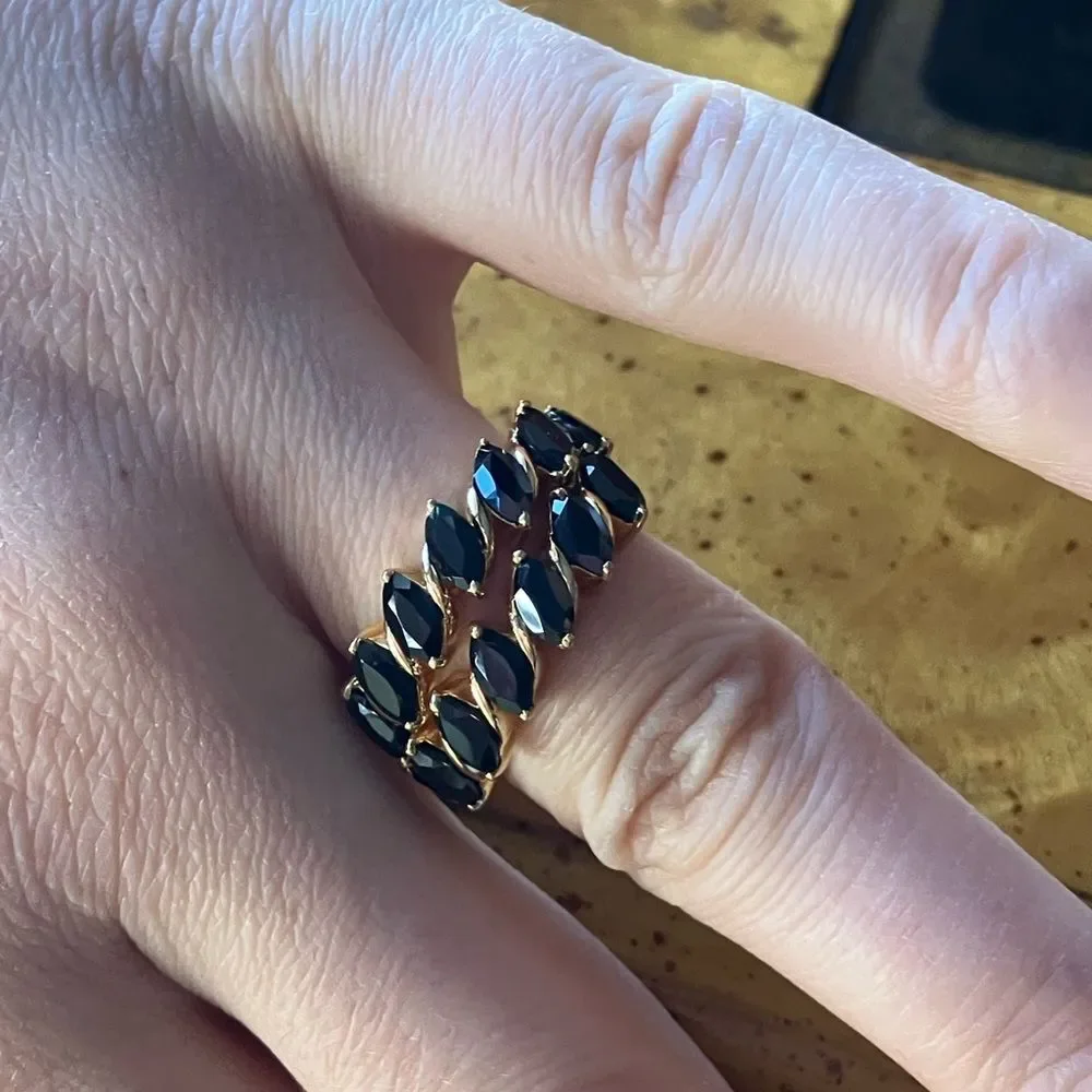 Natural Black Spinel Sterling Silver Stackable Ring Set Size 6